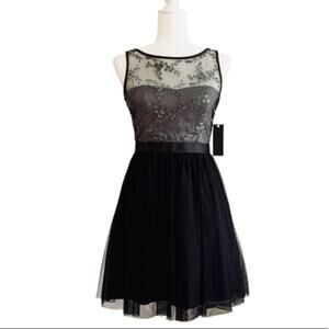 Aqua Dress Black Lace Mesh Tulle Sleeveless Formal Party Wedding Mini Size 2